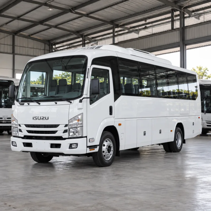 Ilustrasi realistis Isuzu ELF Giga di garasi